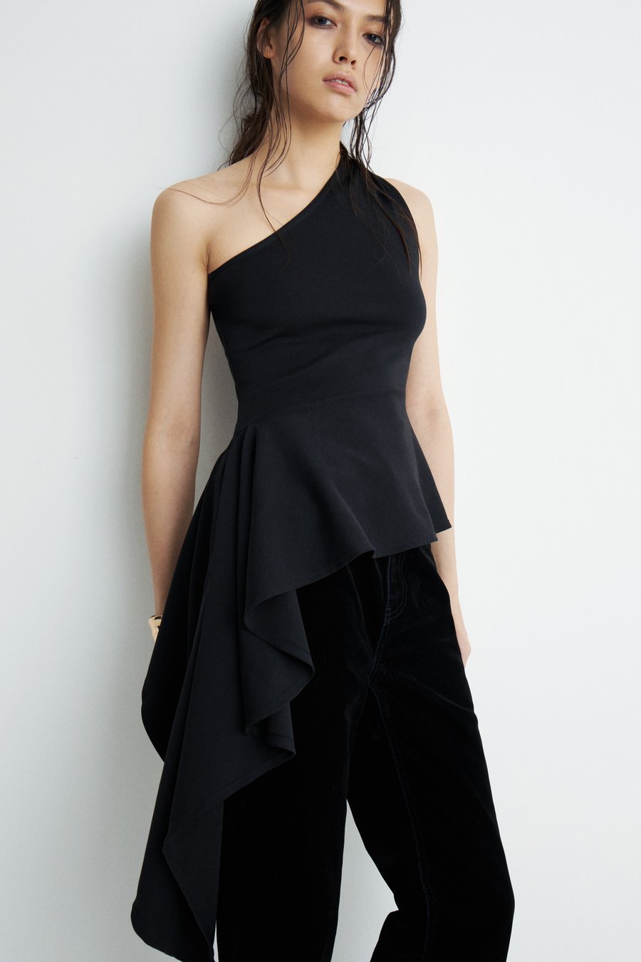 Ruffle-hem cotton top