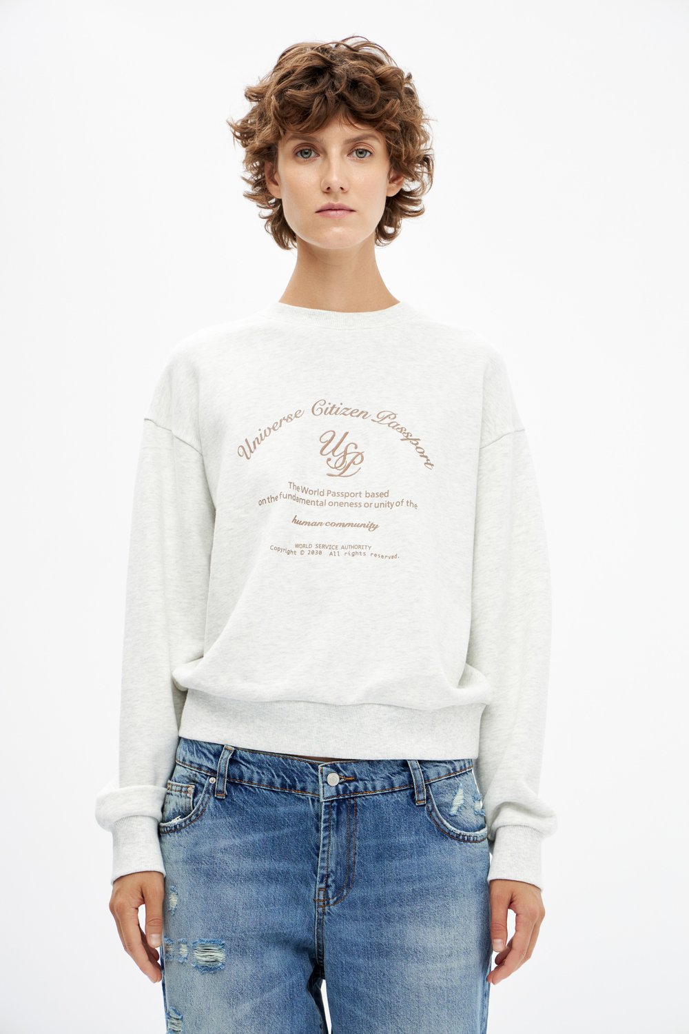 Slogan print sweatshirt light grey melange - LIME