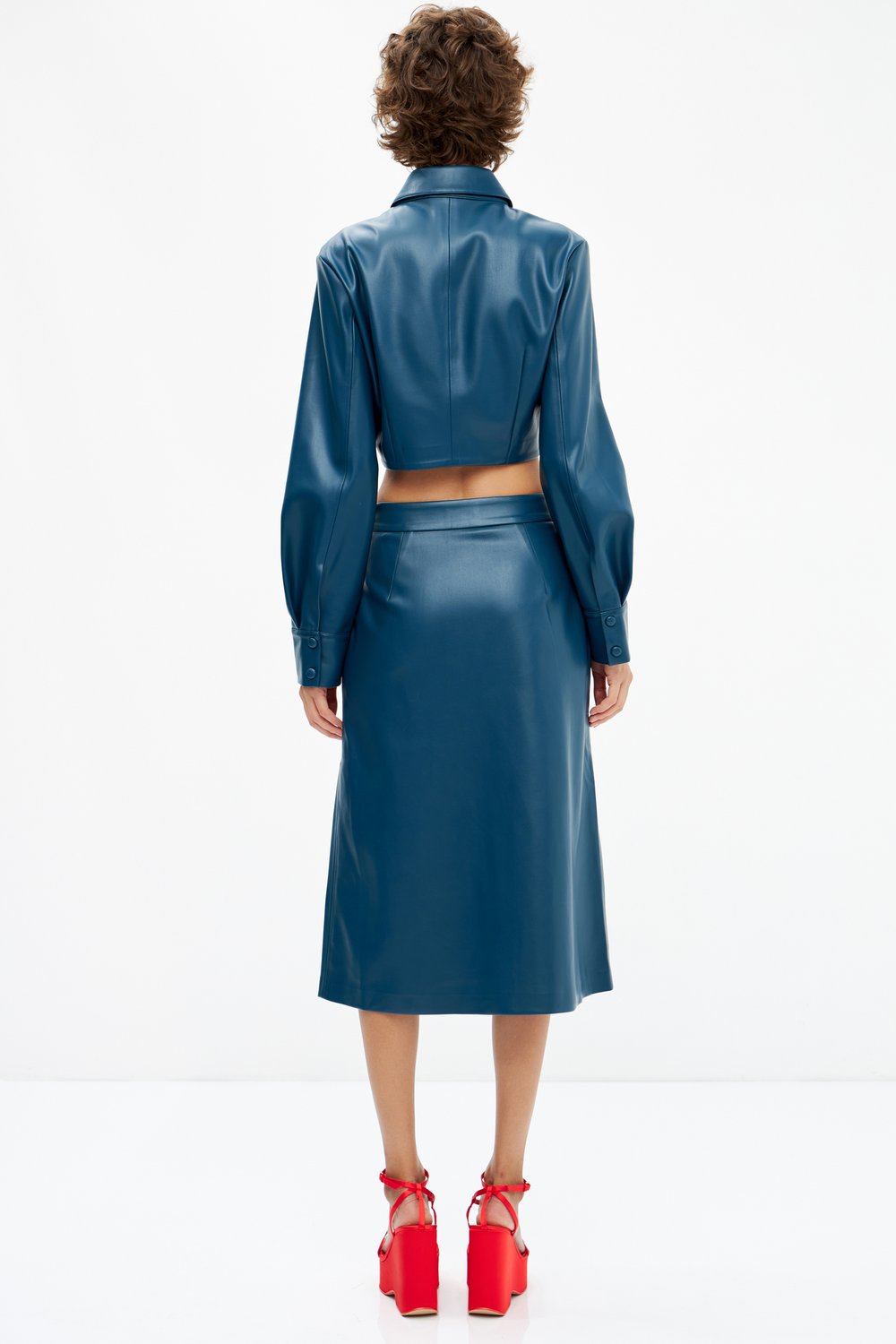 Расклешенная юбка миди с разрезом из искусственной кожи петроль цвет - LIME