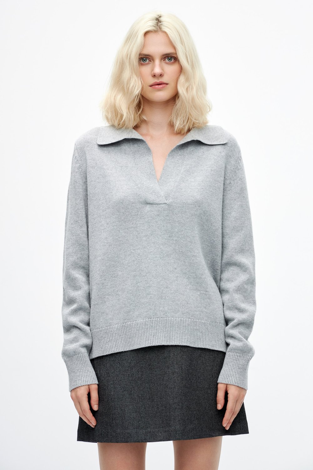 Polo collar knit sweater grey melange LIME