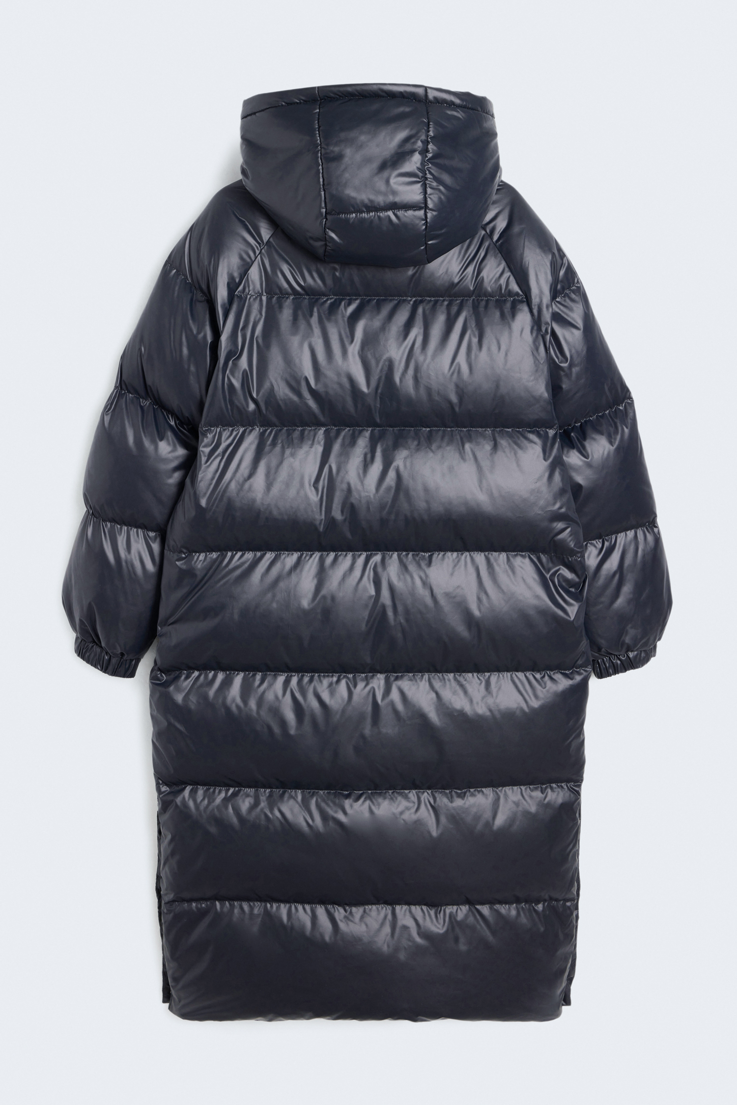 Quilted extra long puffer coat with hood black LIME