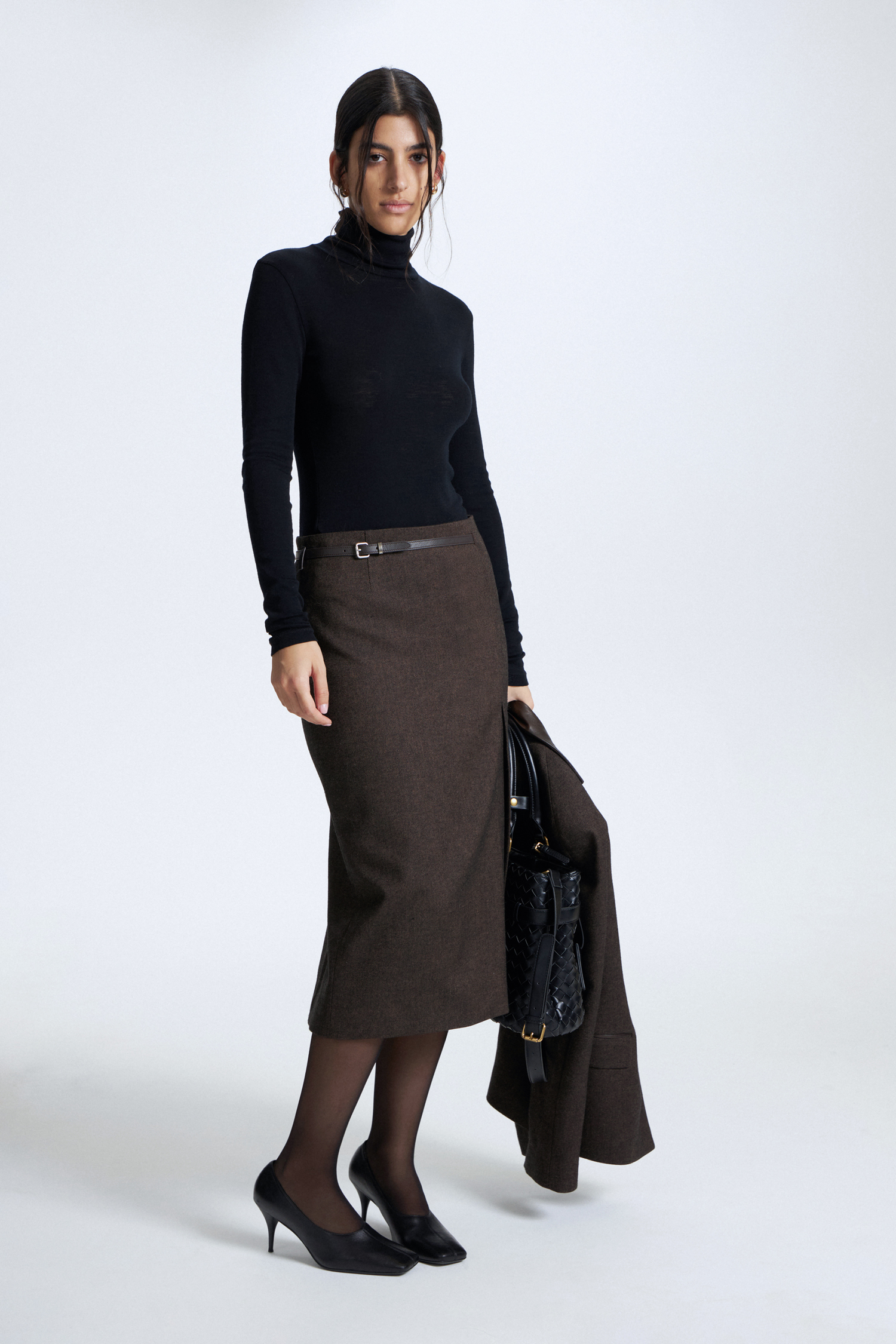 Dark brown wool pencil skirt hotsell