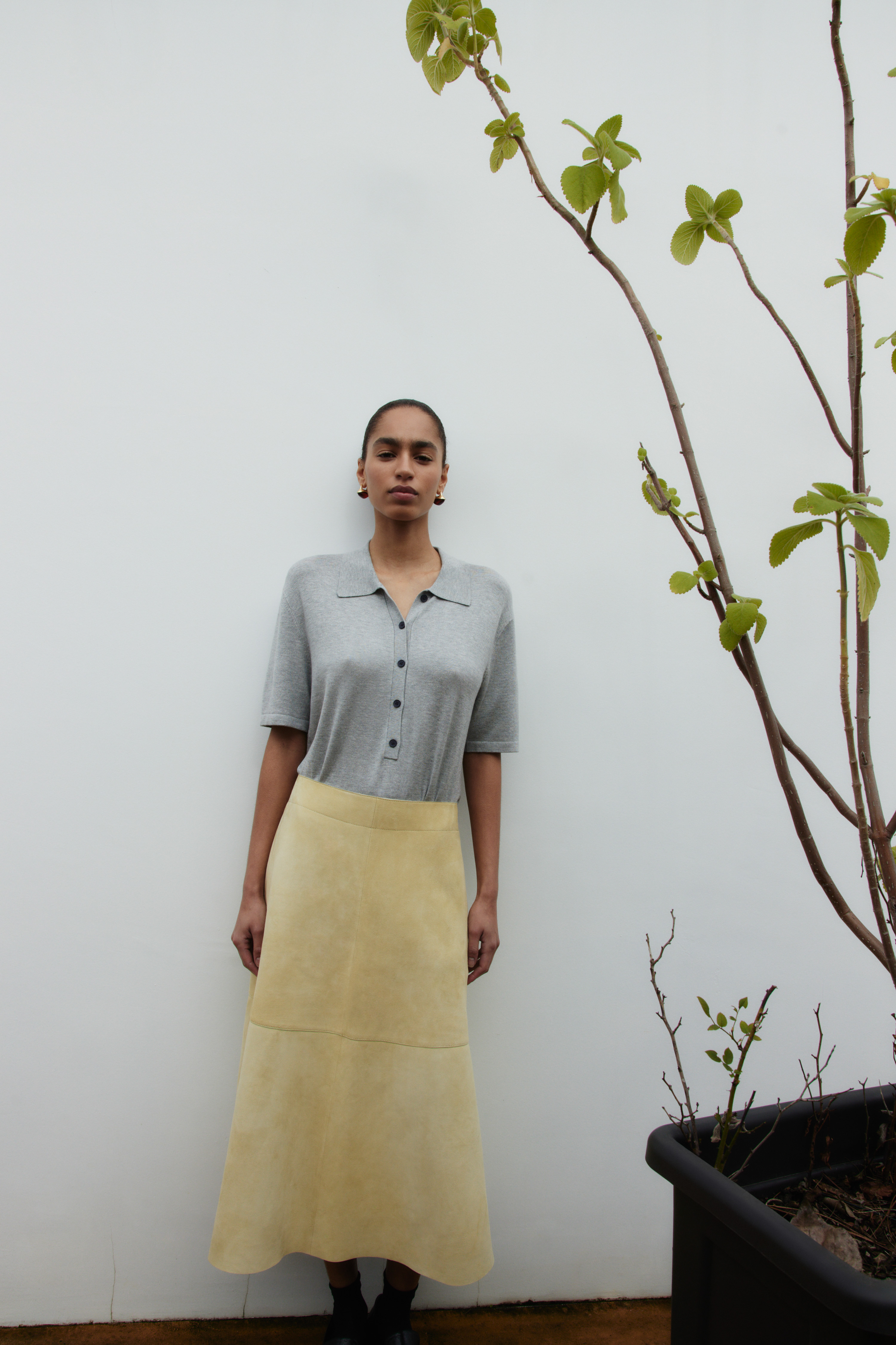 スティナ　プルオンスカート　ライム　pull-on skirt / lime $325 Vince Women's Lime Green Side Slit Slip Skirt Size L