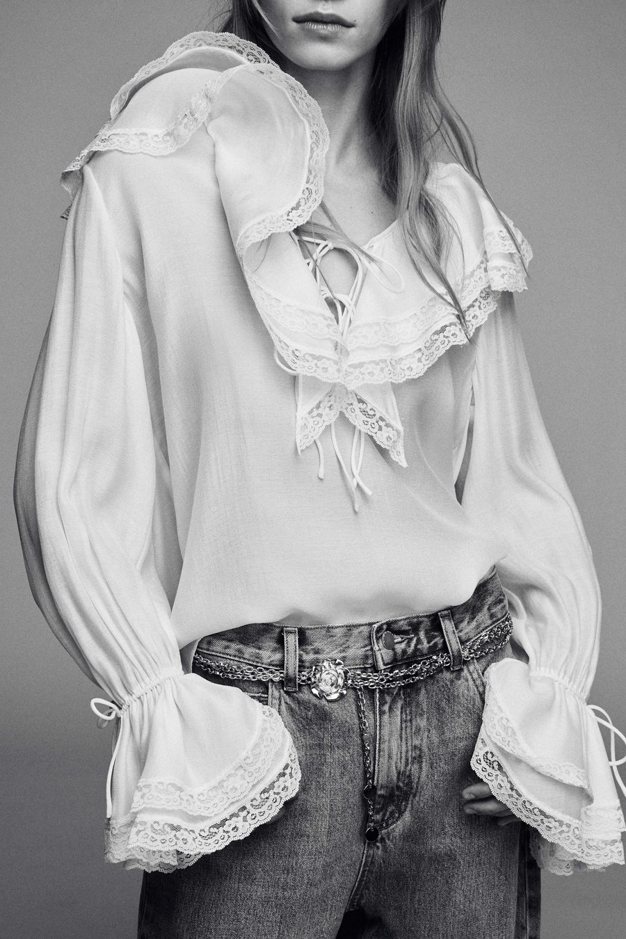 Flounced lyocell blouse