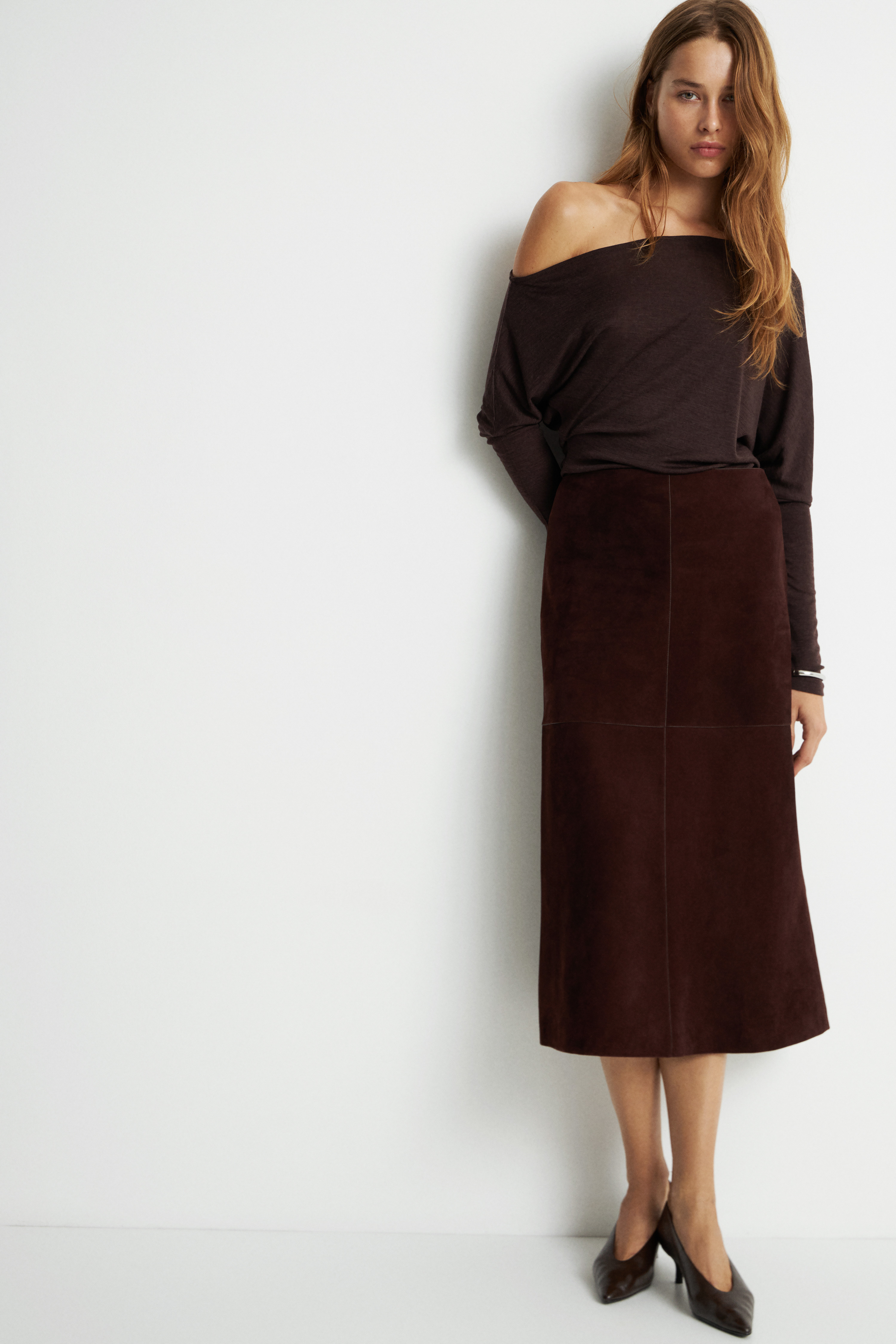 Миди-юбкаизнатуральнойзамши