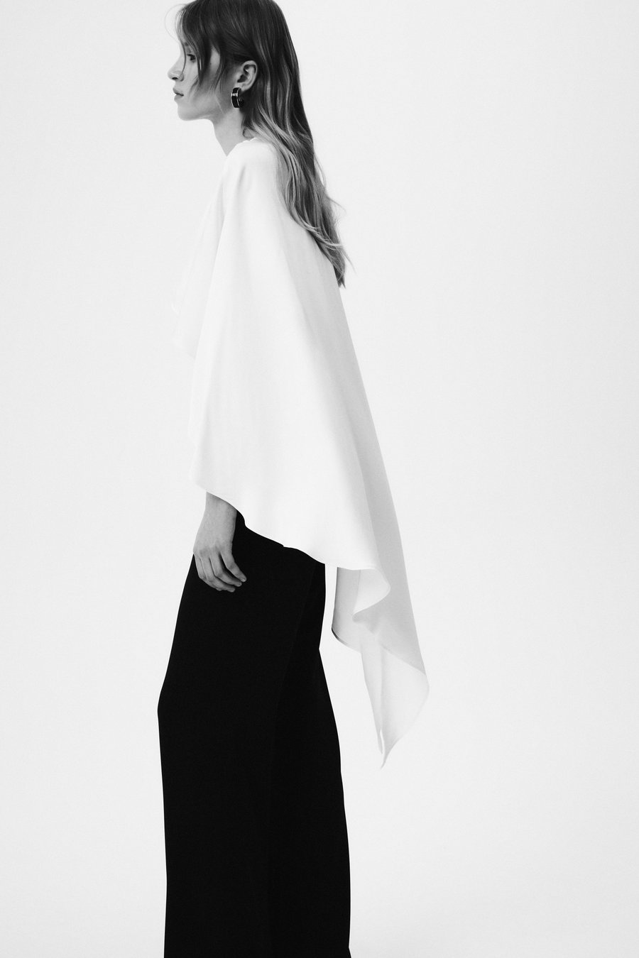 Asymmetric satin cape